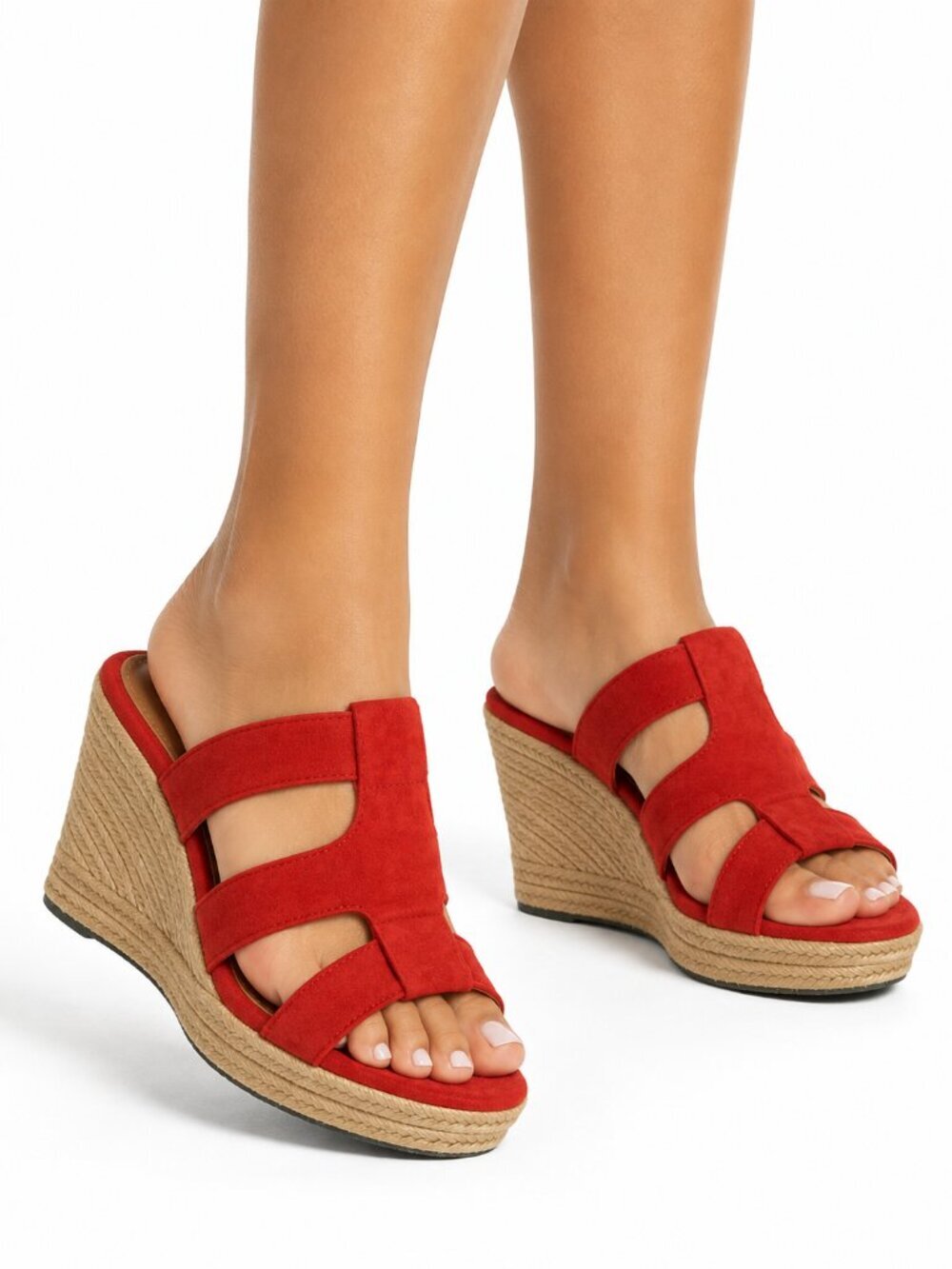 UGG Red Suede Tawnie Espadrille Cage Straps Wedge Sandals